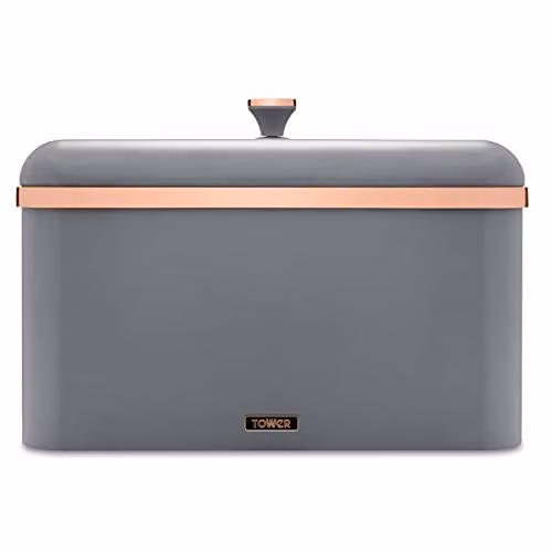 Tower Cavaletto Metal Bread Bin with Loose Lid, Grey and Gold, W: 24.0 cm, D: 17.5 cm, H: 33.0 cm