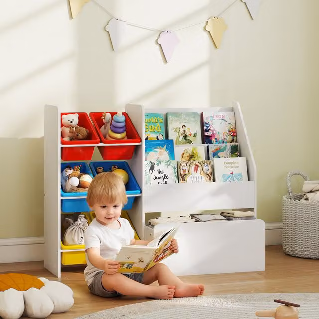 AIYAPLAY 3-Tier Toy Storage Organiser Shelf for Children, White