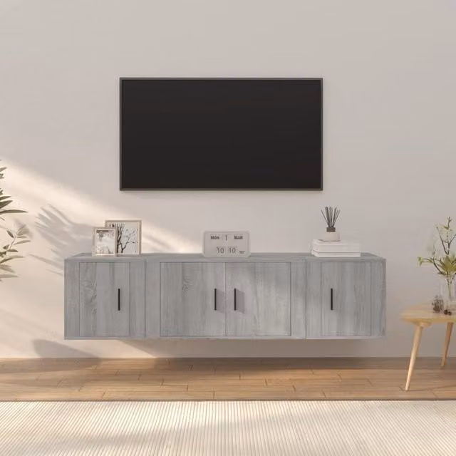 Berkfield Home 3 Piece Grey Matt TV Cabinet Set with Lowboard and Wall Mounted Units