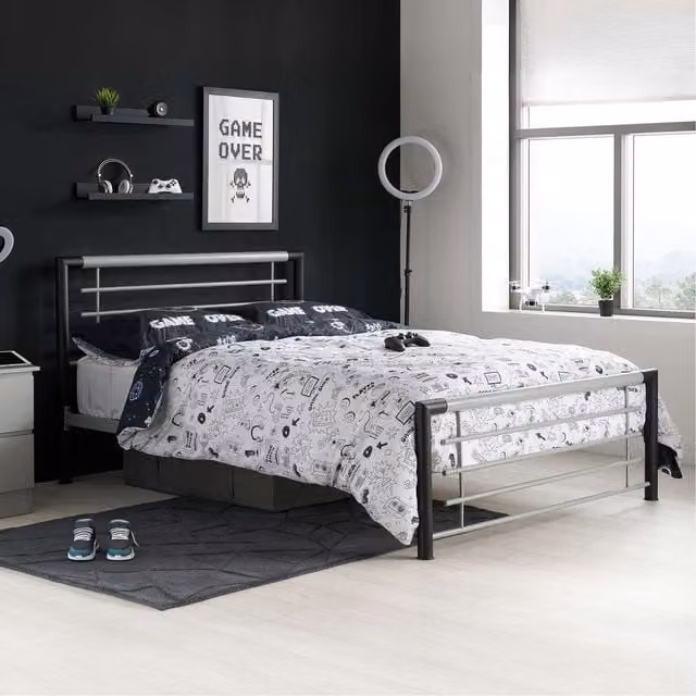 Birlea Faro Metal Bed in Grey and Black, W/D/H: 140 x 200 cm