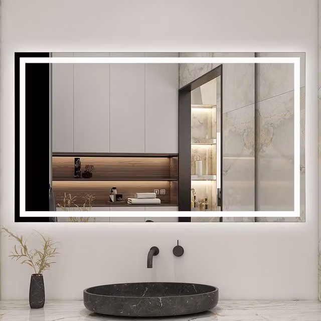 AicaBathroom White Rectangular LED Bathroom Mirror with Bluetooth Speaker and Socket, Width: 160 cm