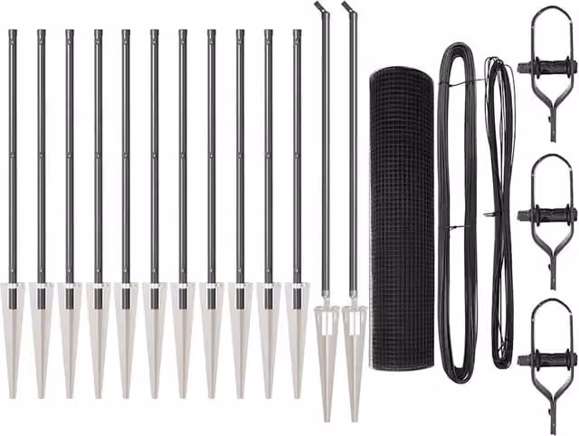 Berkfield Home Fence Post Set of 2 with Grey Plastic Mesh and Black Metal Posts, W: 25 cm, L: 0.5 m