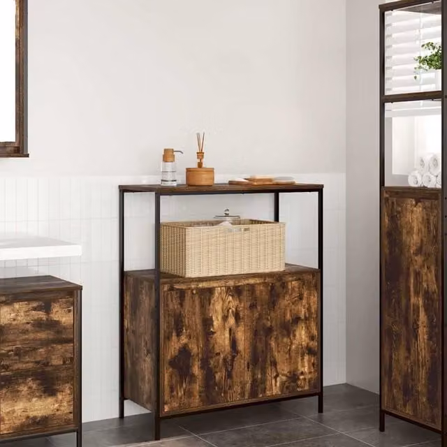Berkfield Home Bathroom Cabinet with Shelves in Smoked Oak Brown, W: 76.5 cm, D: 35 cm, H: 95 cm