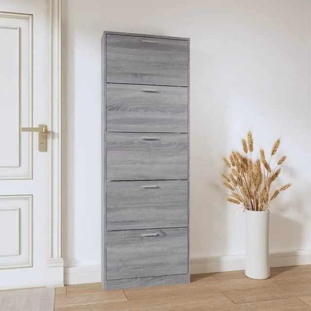 Berkfield Home Grey Sonoma Shoe Cabinet with Tilting Compartments and Drawers, W: 59 cm, D: 17 cm, H: 169 cm