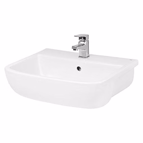 Hudson Reed SRB003 Fossil White Ceramic Semi Recessed Square Bathroom Basin with 1 Tap Hole, W: 52.0 cm, D: 42.5 cm, H: 17.5 cm