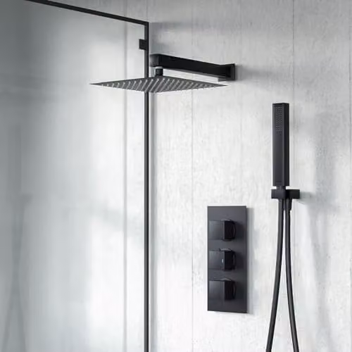 Nes Home Thermostatic Mixer Valve Shower Set with Hand Shower in Matt Black