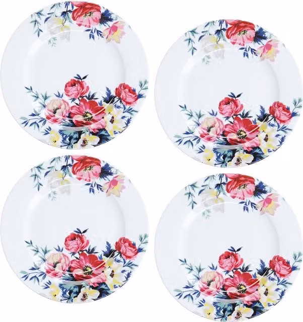 Mikasa Set of 4 Clovelly Pink Floral Porcelain Side Plates, Diameter: 19 cm