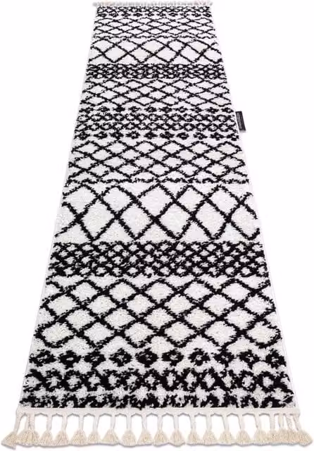 RugsX Berber Runner in White, Geometric Boho Rectangular Polypropylene Rug, W: 80 cm, L: 300 cm