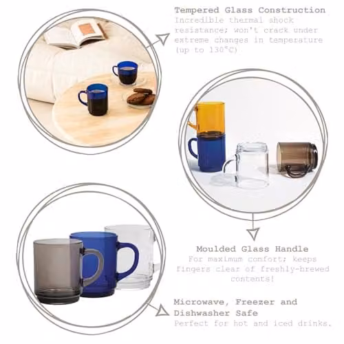 Duralex Versailles Glass Coffee Mugs, 260ml, Blue, Pack of 12