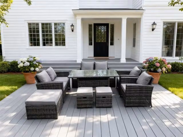 Fimous 9 Seater Dark Grey High Back Rattan Garden Furniture Set with Dining Table
