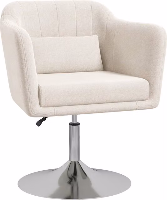 HOMCOM Modern Swivel Accent Chair with Adjustable Height and Pillow in Cream White
