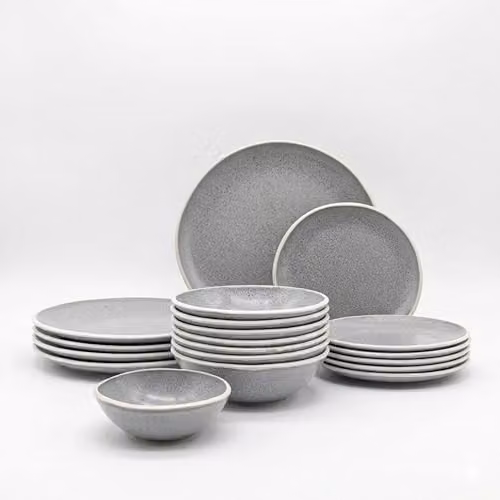 Glim & Glam 18 Piece Grey Reactive Glaze Stoneware Dinner Set