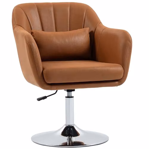 HOMCOM Brown Microfibre Swivel Tub Accent Chair with Metal Frame