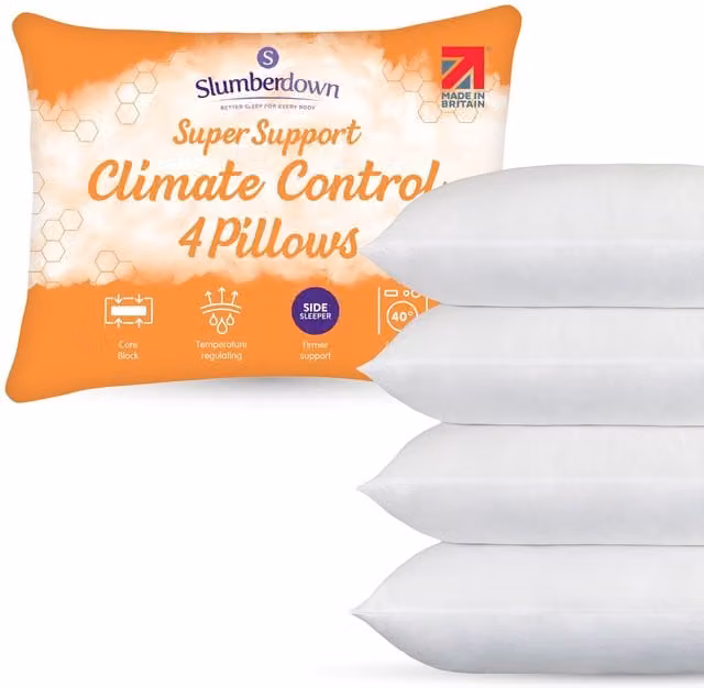 Slumberdown 4 Pack Climate Control Super Support Firm Side Sleeper Pillows in White, W/H: 74 x 48 cm