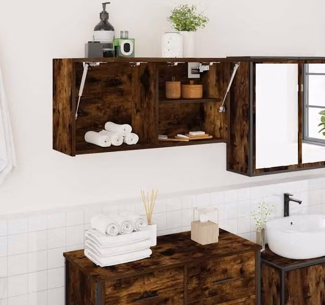 Berkfield Home Smoked Oak Bathroom Wall Cabinet in Brown, W/D/H: 80 x 25 x 40 cm