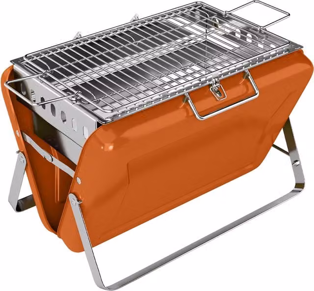 Outsunny Orange Portable Charcoal BBQ Grill with Tilting Grate and Stainless Steel Tabletop