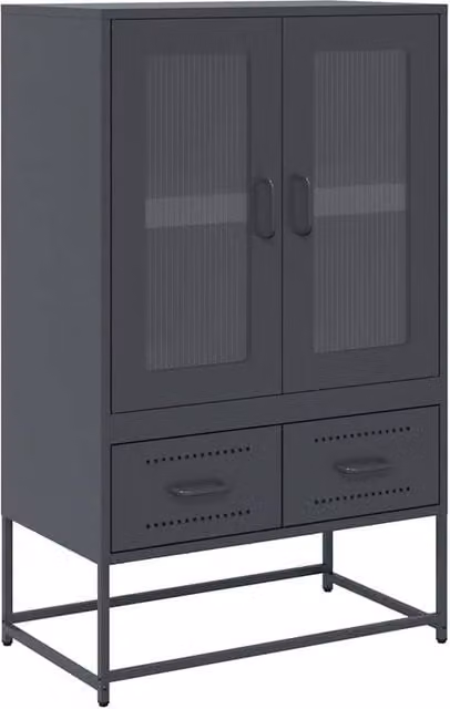 Berkfield Home Anthracite Highboard with Glass Doors and Internal Shelves, W/D/H: 68 x 39 x 111.5 cm