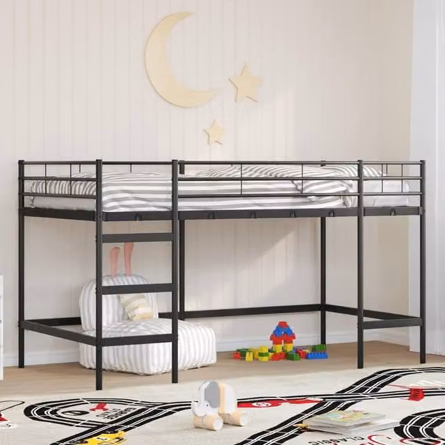 Berkfield Home Kids' Modern Metal Loft Bed Frame in Black, W/D/H: 100 x 200 cm