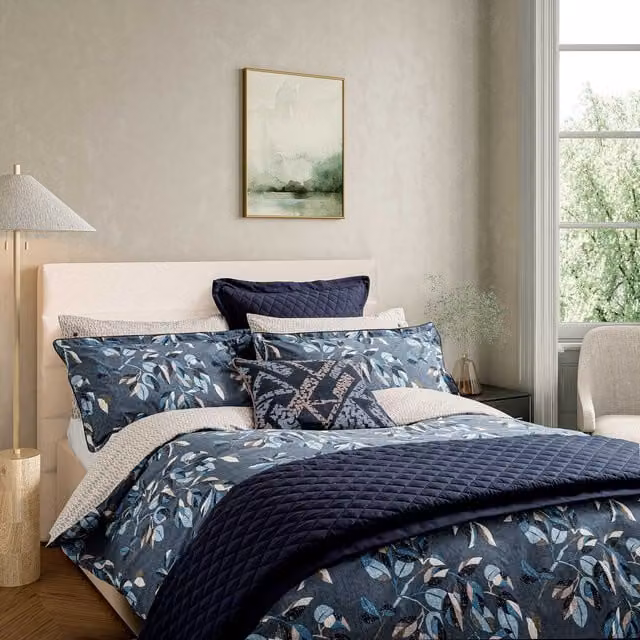 Bedeck of Belfast Albany Reversible Single Duvet Cover and Pillowcase Set, Blue Cotton Percale Floral