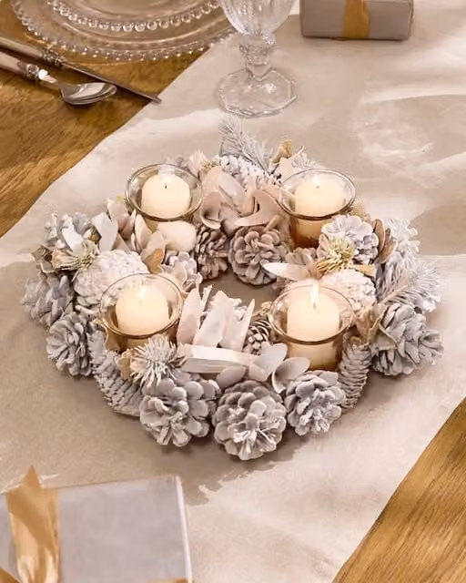 Dibor Wild Wonderland Christmas Table Decoration Centrepiece Candle Holder, White, Height: 30 cm