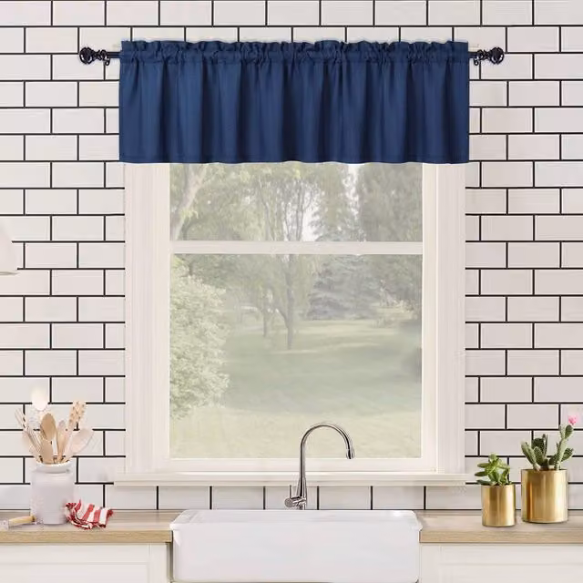 London Boutique Navy Blue Waterproof Embossed Seersucker Texture Curtains, W: 38.1 cm, H: 152.4 cm
