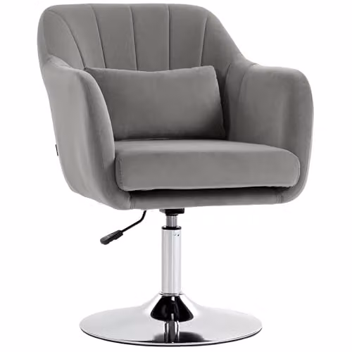 HOMCOM Grey Velvet Swivel Tub Accent Chair with Metal Frame