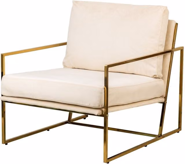 Nordlys Modern Velvet Lounge Chair with Armrests and Metal Legs in Beige