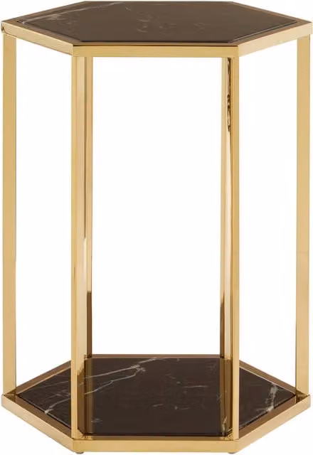 Orsina Black Marble Top and Gold End Table with Geometric Design, W/D/H: 46 x 46 x 60 cm