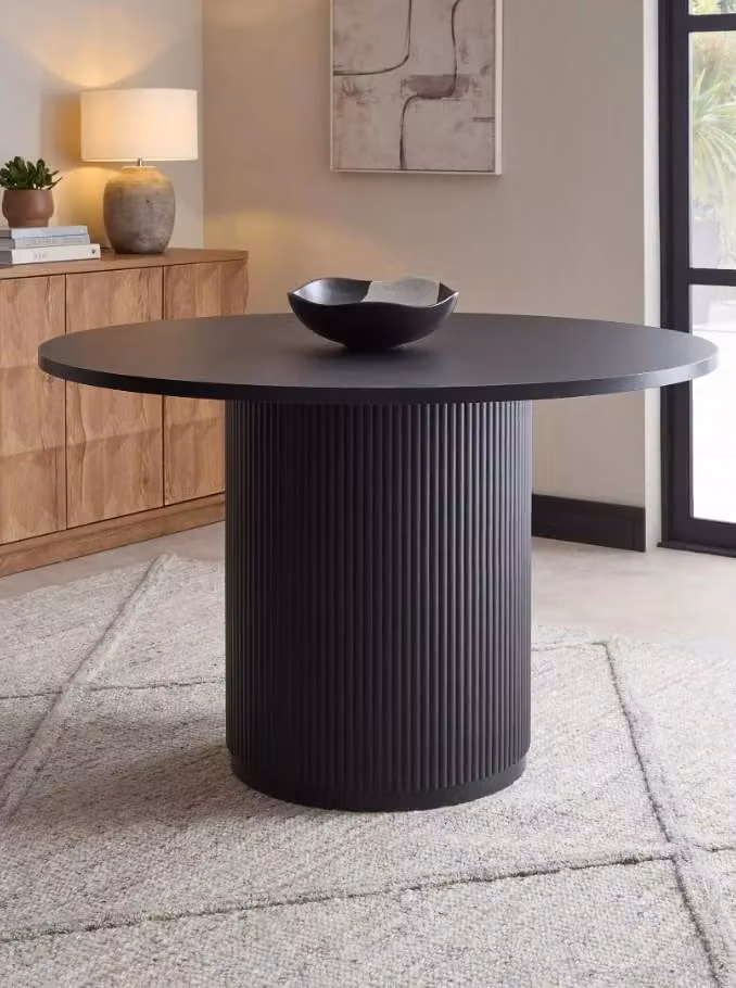Carina Black Round Dining Table with Matt MDF Laminate Finish, Diameter: 120 cm, Height: 75.3 cm