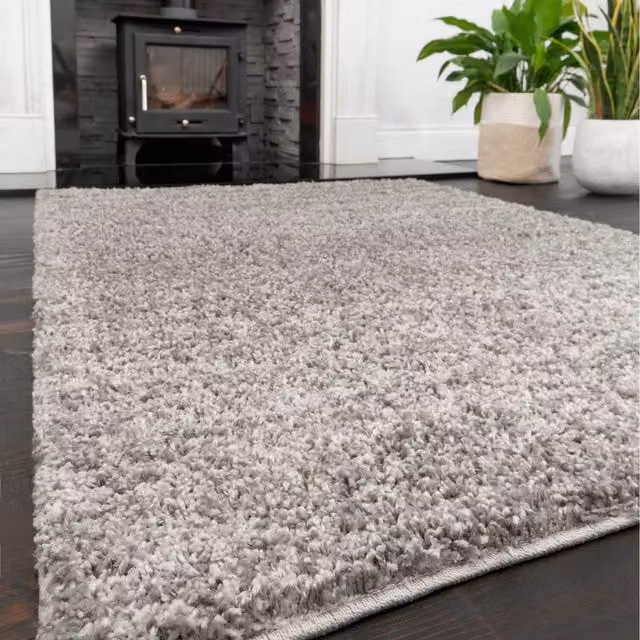 The Rug House Modern Shaggy Rectangular Rug in Silver Grey, W: 270 cm, D: 180 cm