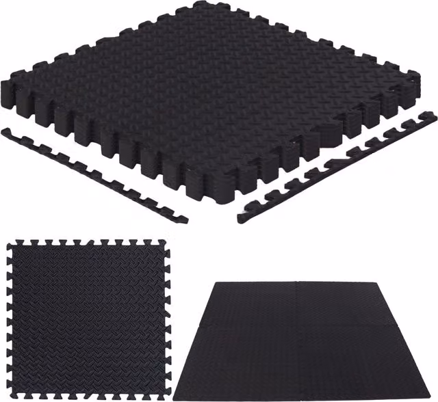 NOVECRAFTO Interlocking EVA Foam Floor Mats, Non-Slip Soft Tiles for Gym or Garage, Black, 60 x 60 cm, Pack of 12