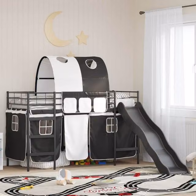 Berkfield Home Kids' Metal Loft Bed Frame in Black, W: 75 cm, L: 190 cm