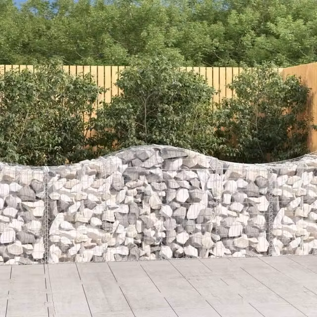 Berkfield Home Arched Gabion Baskets, 4 Piece Set, Silver Galvanised Steel, W: 200 cm, D: 50 cm, H: 80-100 cm