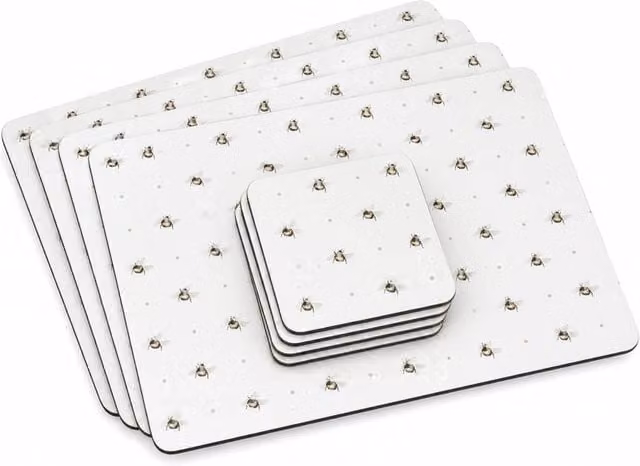 PAWNORA White Plain Modern Cork Backed Placemats and Coasters Set