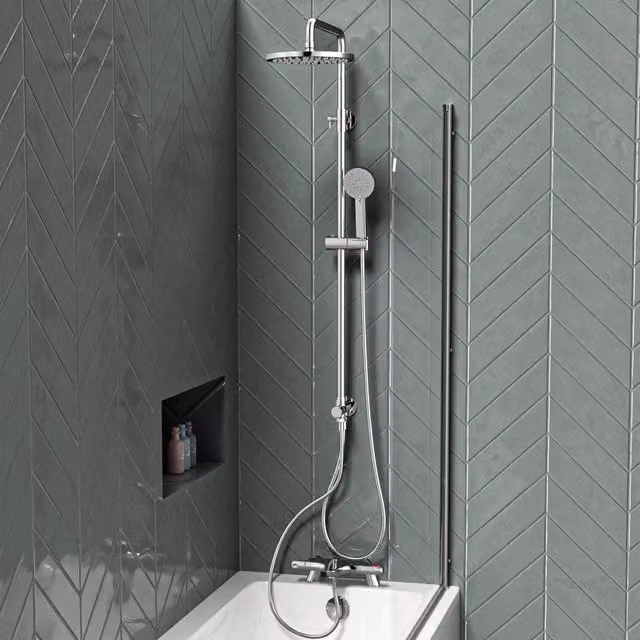 Nes Home Exposed Shower Set with 3 Mode Handset and Thermostatic Bath Filler, Chrome/Silver, H x W: 150 x 20 cm