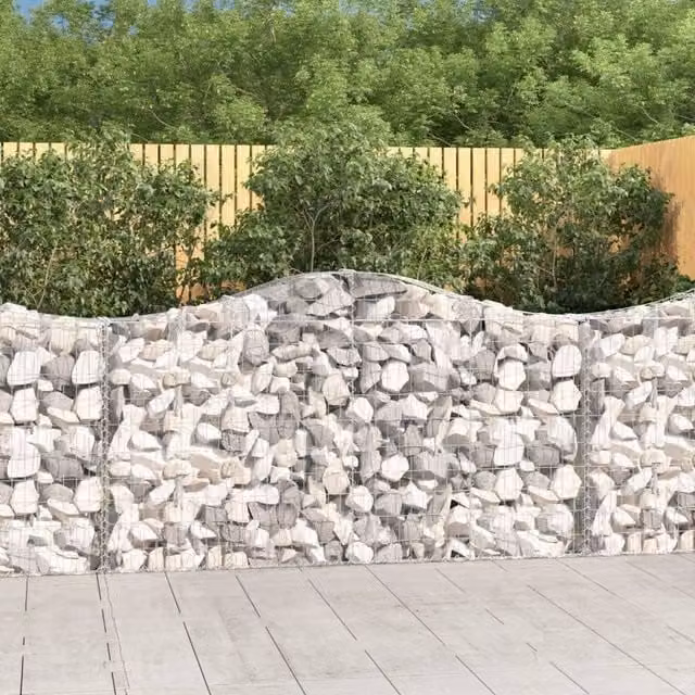 Berkfield Home Arched Gabion Baskets, 2 Piece Set, Silver Galvanised Steel, W: 200 cm, D: 30 cm, H: 100-120 cm