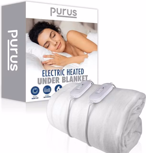 Purus Luxury White Polyester Electric Heated Fully Fitted Bed Under Blanket with 3 Heat Settings, Super King, 200 x 200 cm