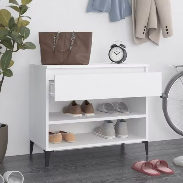 Berkfield Home Modern White Shoe Cabinet with Doors and Open Shelf, W/D/H: 70 x 36 x 60 cm