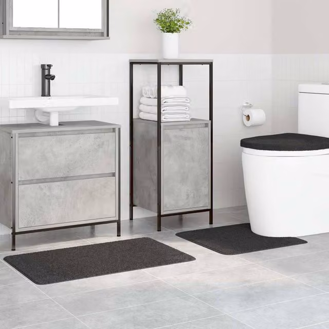 Berkfield Home 3 Piece Non-Slip Bath Mat Set in Grey Microfibre