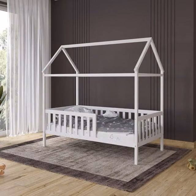 Heim Junior Bed with Detachable Wood Guard in White, W/D/H: 160 x 80 cm