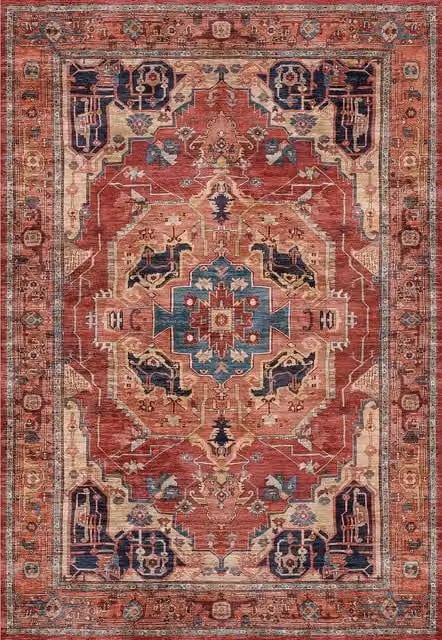 THE RUGS Alya Washable Persian Classic Rug in Red, Ultra Soft Polyester, W: 60 cm x L: 180 cm