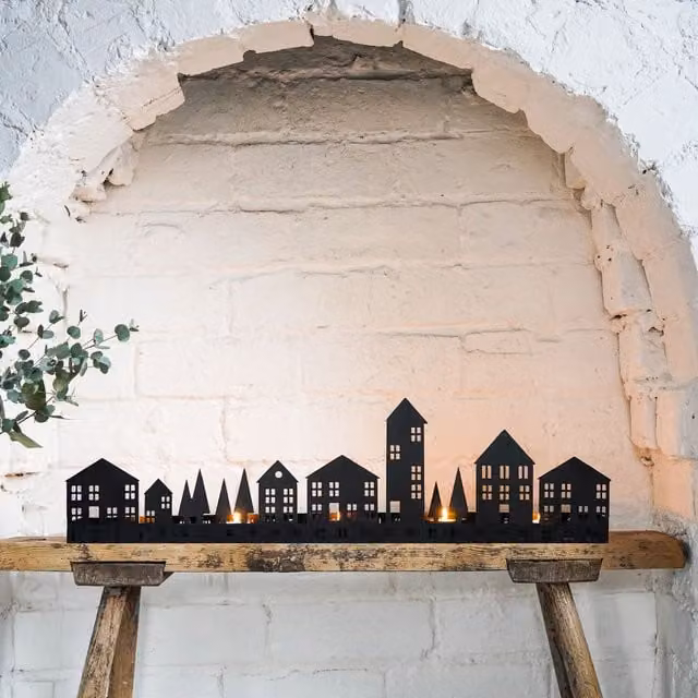 Ivyline Modern Black Metal Advent Tealight Centrepiece for Christmas Tabletop, W: 70 cm, H: 20 cm