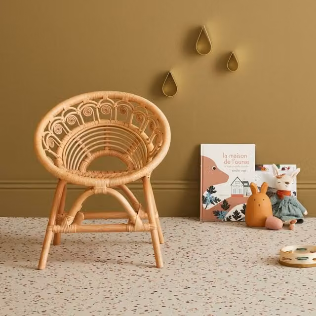 sweeek Vintage Rattan Chair in Brown with Armrests W/D/H: 46 x 39.5 x 55 cm