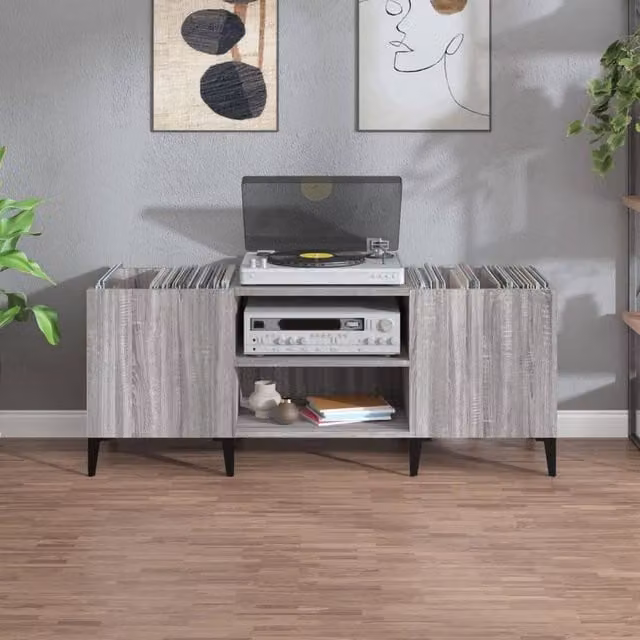 Berkfield Home Record Cabinet in Grey Sonoma, W/D/H: 121 x 38 x 48 cm