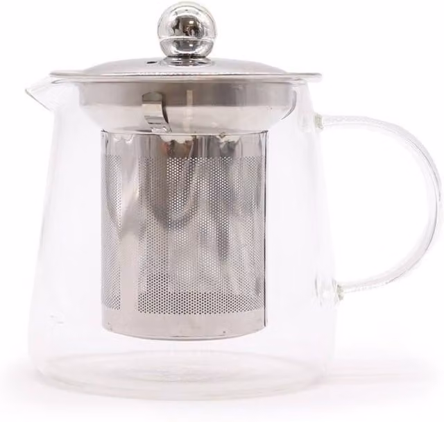 KDMD Elegant Flask-Shaped Glass Teapot with Infuser for Loose Leaf Tea, 350ml, Clear