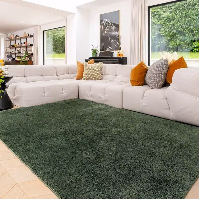 Kukoon Moroccan Shaggy Rug in Green, Machine Washable Soft Fluffy Bedroom Carpet, W: 120 cm, L: 170 cm