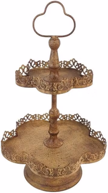 Minster 2 Tier Metal Cake Stand in Bronze, W: 28 cm, D: 28 cm, H: 48 cm