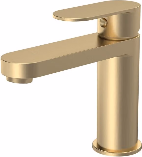 Balterley Cascade Round Mono Basin Mixer Tap with Push Button Waste, Brushed Brass, H x W x D: 16.6 x 5.0 x 14.9 cm