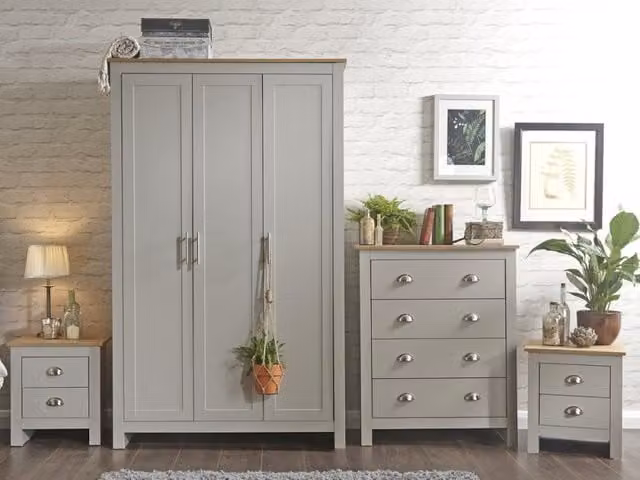 GFW Lancaster 4 Piece Grey and Oak Bedroom Furniture Set