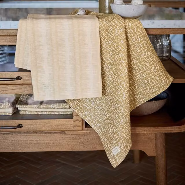 Murmur Camille & Moya Striped Cotton Tea Towels, Set of 2, Yellow